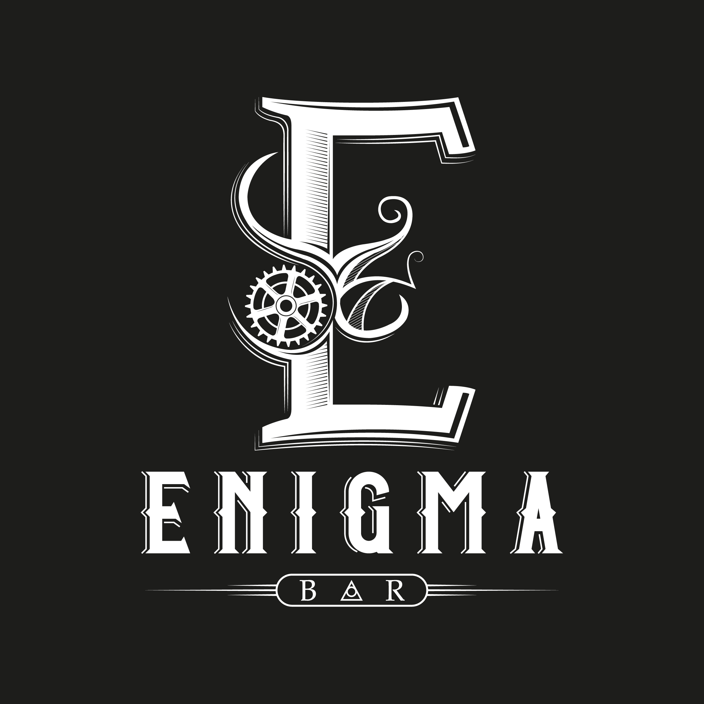 Logo Enigma monocromático, blanco sobre negro